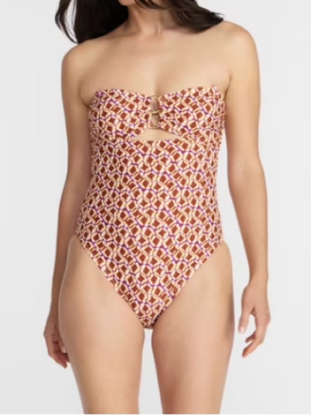 Time and Tru Women's Rust Pink Geometric Cut-Out Bandeau One-Piece Swimsuit, XL